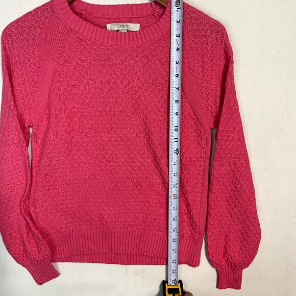 LOFT Women's Pink Pointelle Knit Raglan Sleeve Sweater - Size XS - Picture 5 of 7
